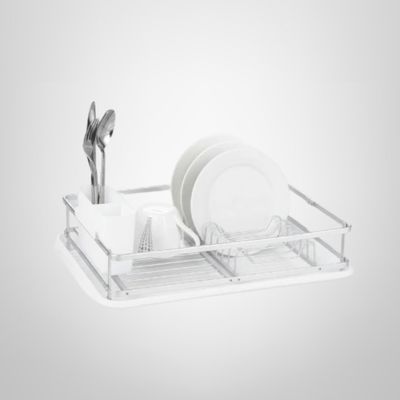 Escurridor de Aluminio c/Bandeja y Porta Cubiertos de Plástico Blanco 47x32x13cm