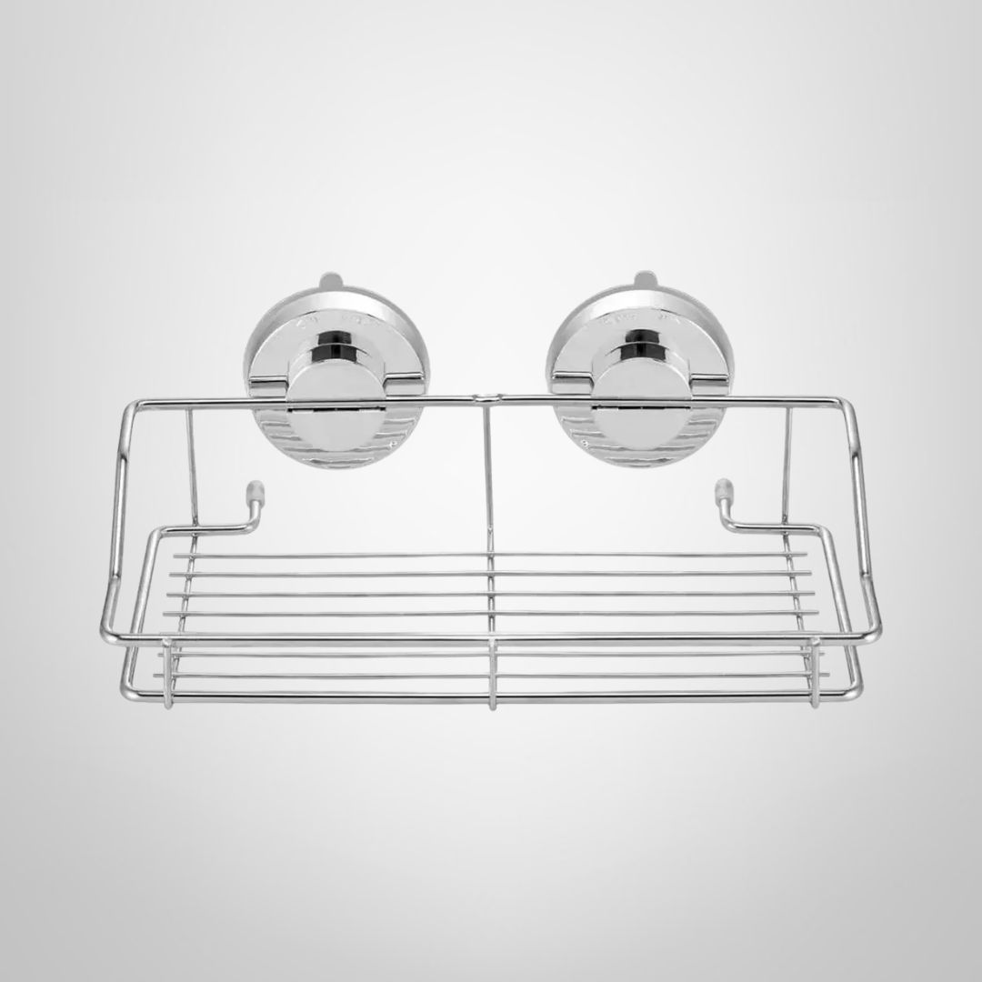 Estante Organizador Rectangular de Acero Inoxidable c/Ventosas para Pared 35x18x10cm