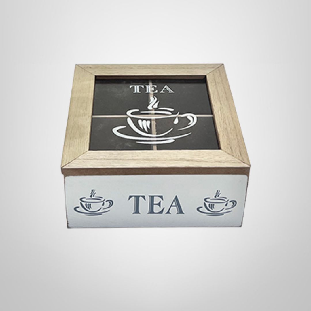 Caja Té de Madera 4 Divisiones 15x15x7cm.