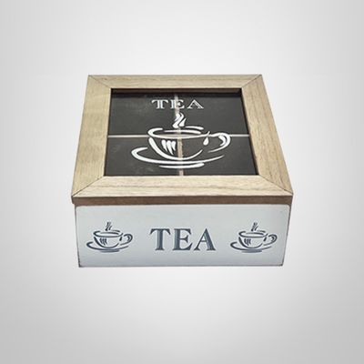 Caja Té de Madera 4 Divisiones 15x15x7cm.