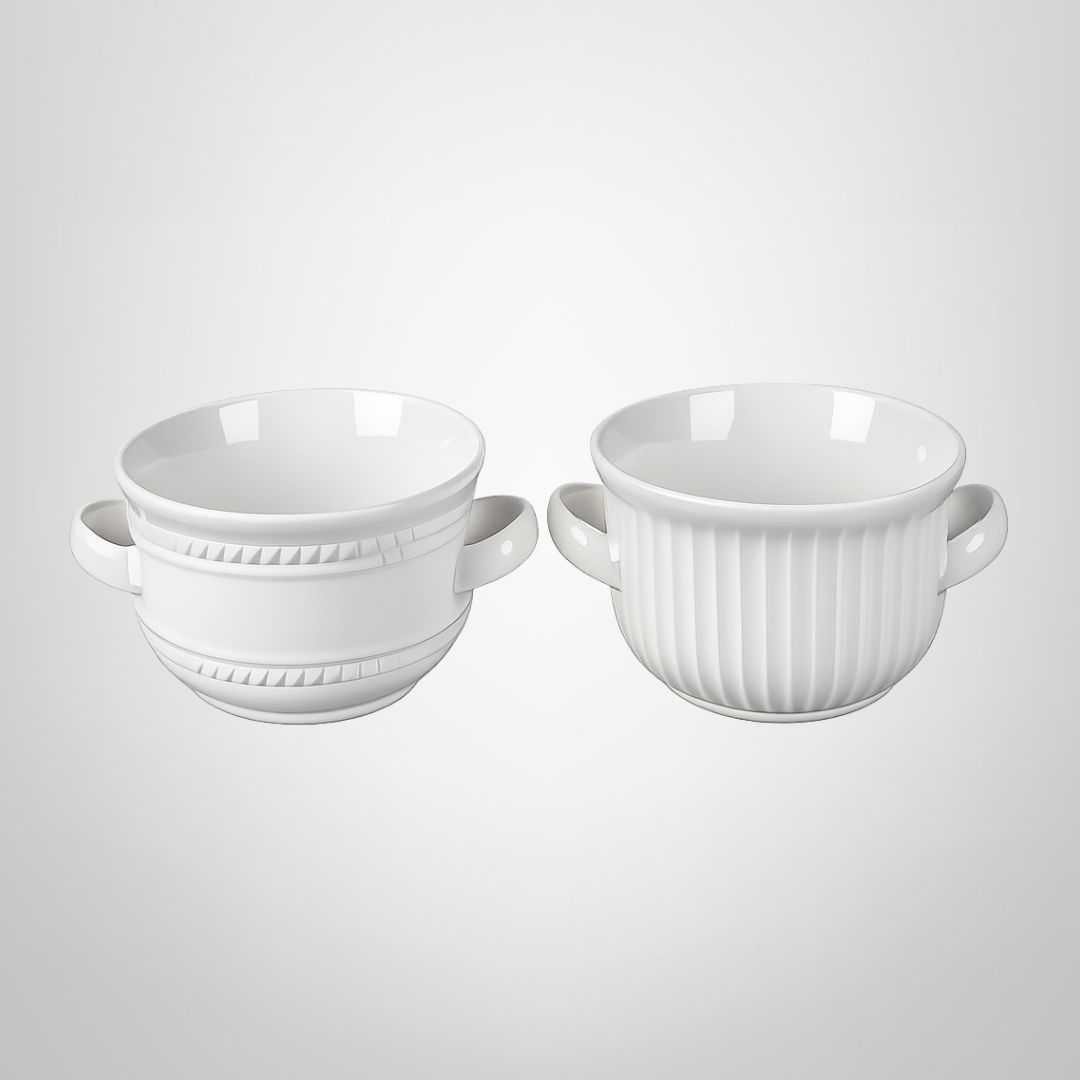 Bowl/Cazuela de Cerámica Blanca c/Asas 2 Diseños 14x8cm