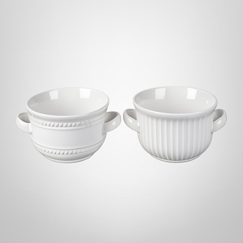 Bowl/Cazuela de Cerámica Blanca c/Asas 2 Diseños 14x8cm