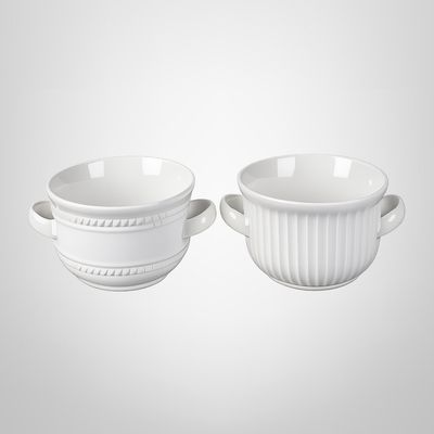 Bowl/Cazuela de Cerámica Blanca c/Asas 2 Diseños 14x8cm