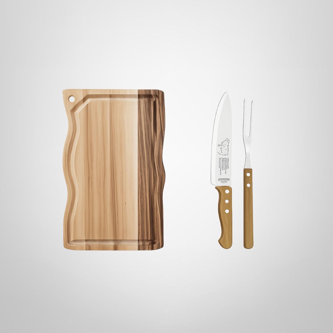 Juego para Asado de 3 Piezas (Tabla + Cuchilla + Tenedor Trinchante)  TRAMONTINA