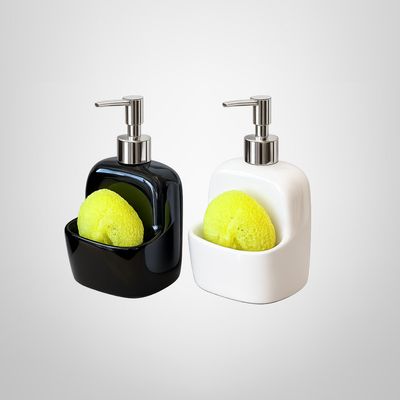 Dispensador de Jabón Líquido de Cerámica c/Porta Esponja en 2 Colores