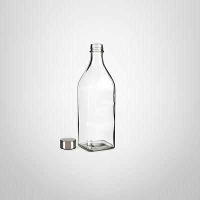 Botella de Cristal Cuadrada con Tapa Rosca de Acero 1 Litro