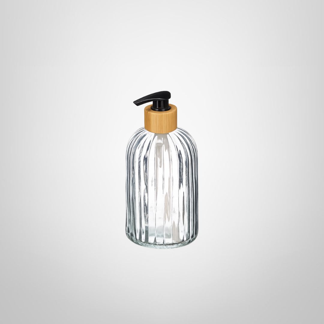 Dispensador de Vidrio con Líneas y Bambú 410ml