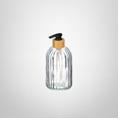 Dispensador de Vidrio con Líneas y Bambú 410ml