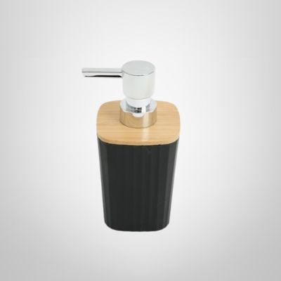 Dispensador de Jabón Líquido de Plástico y Bambú Negro
