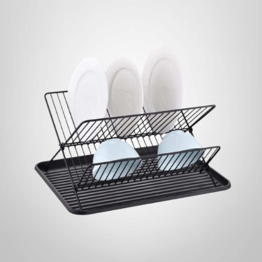 Escurridor de Platos Plegable Negro c/Bandeja  32x42,5x26,5cm