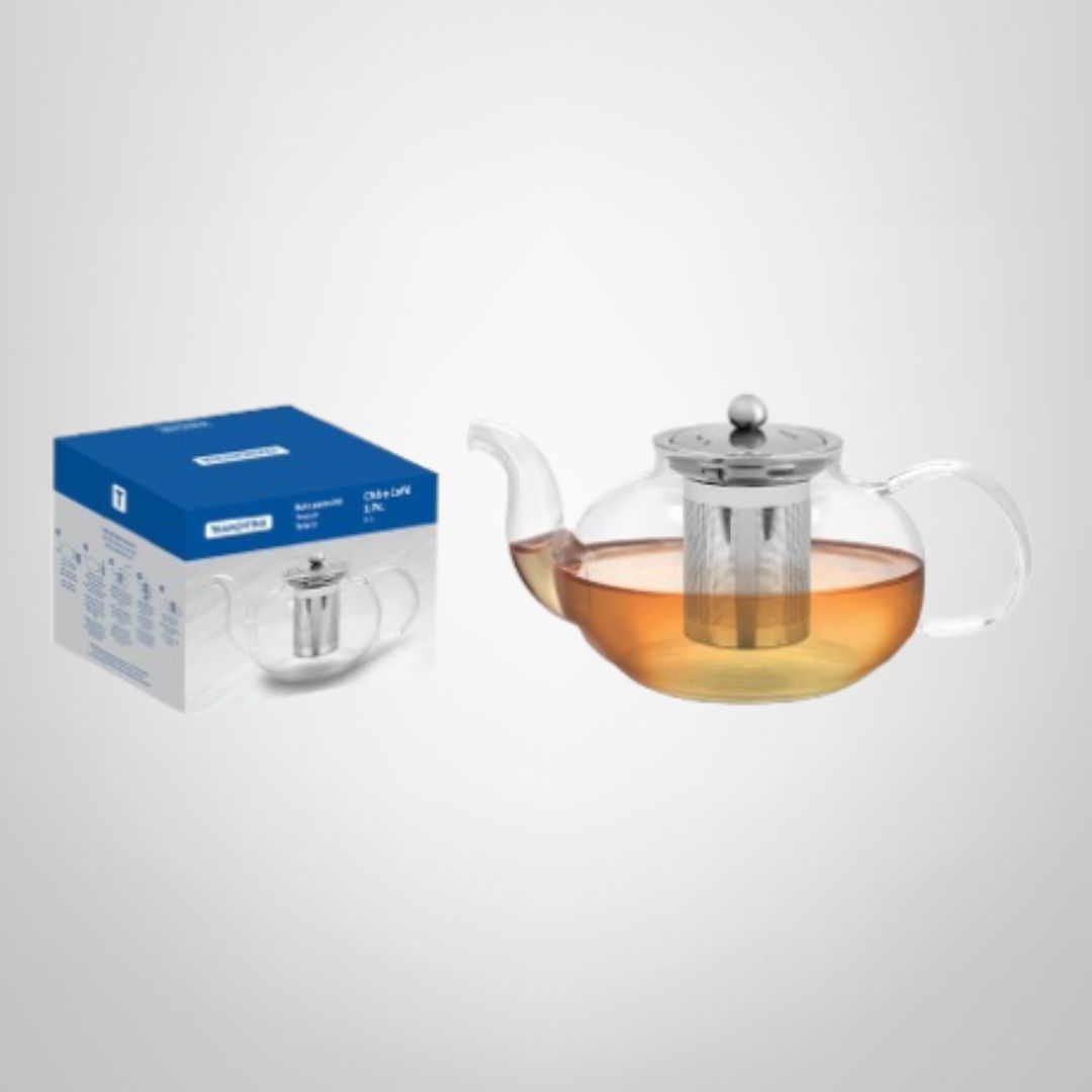Tetera de Vidrio C/Infusor y Tapa de Acero Inoxidable de 1 Litro TRAMONTINA