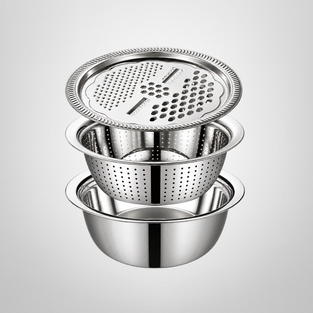Bowl, Colador y Rallador (3 en 1) de Acero Inoxidable 28x8,5cm