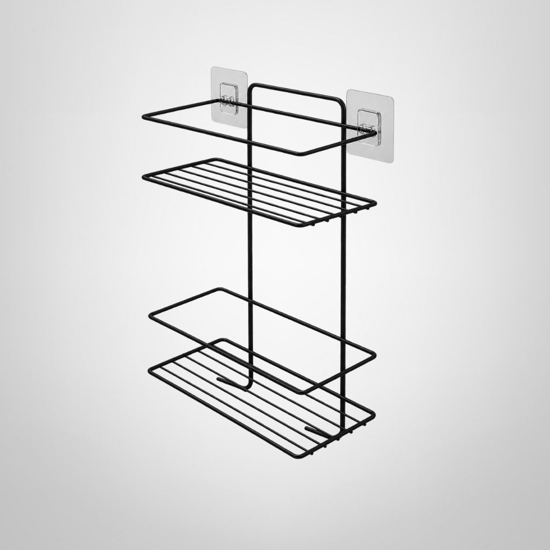 Estante de 2 Niveles Adhesivo 22x11x35cm Negro Mate