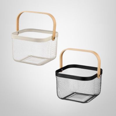 Cesta Cuadrada de Metal c/Asa de Madera 26x26x18cm KINVARA