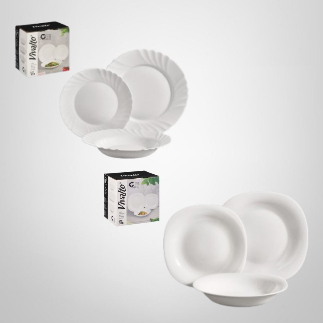 Juego de Vajilla 18 Piezas de Vidrio Opal Blanco VIVALTO