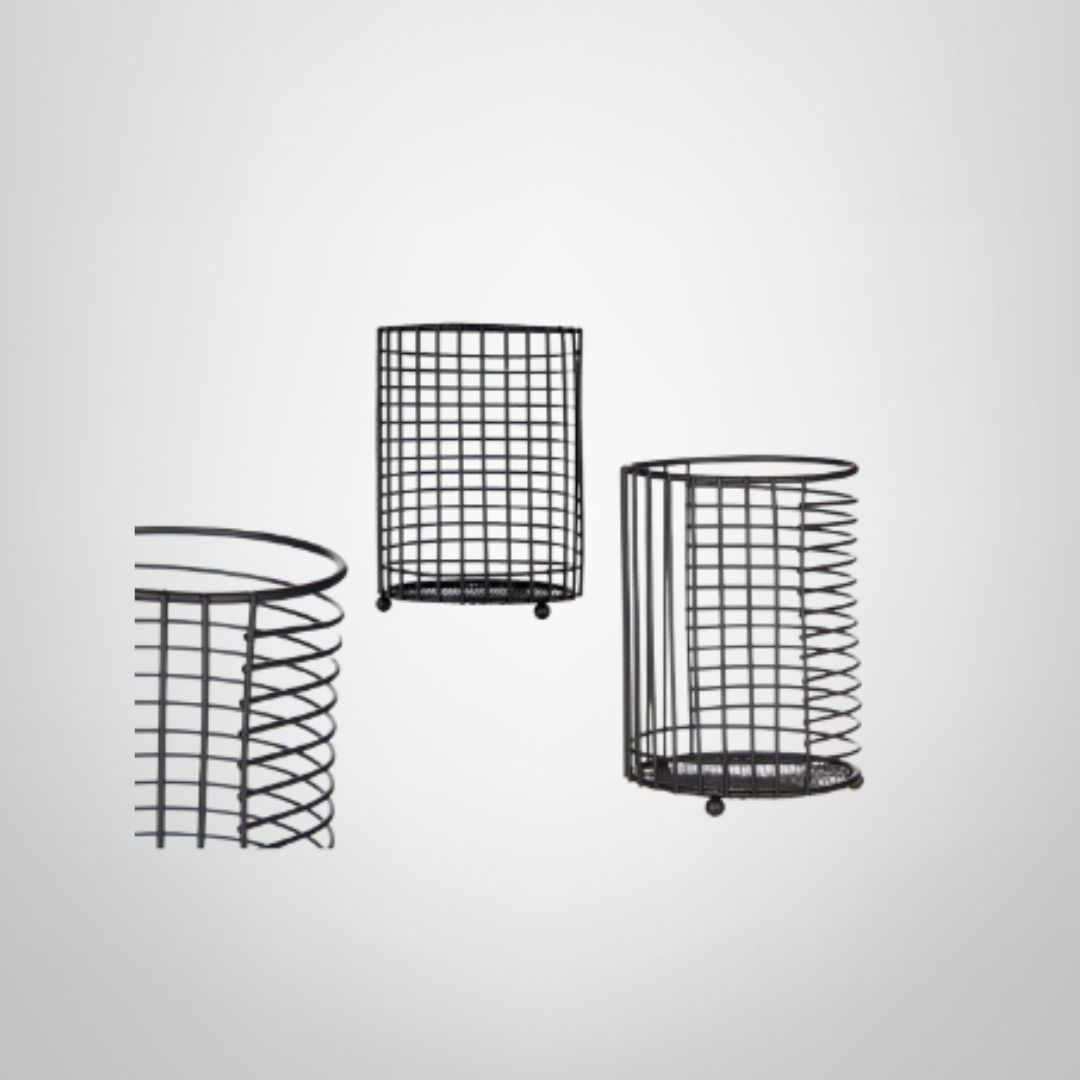 Porta Utensilios Redondo de Metal Negro Mate 11,3x11,3x16cm