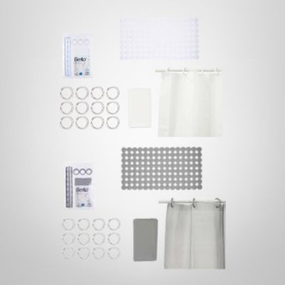 Set para Baño Cortina + Argollas + Alfombra Antideslizante BERILO