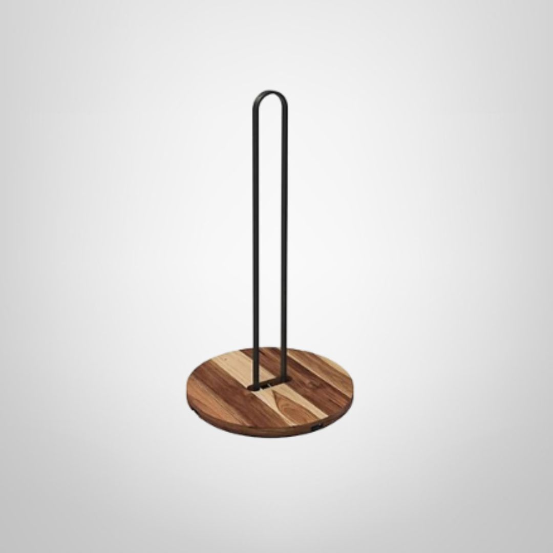 Porta Rollo de Cocina de Metal Negro c/Base de Madera  18x18x29cm