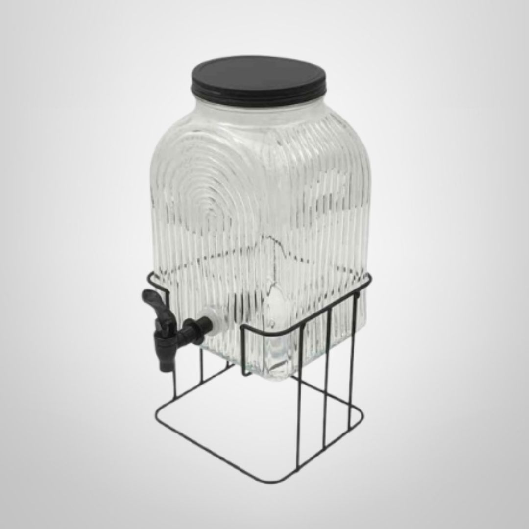 Dispensador de Líquidos de Vidrio c/Canilla y Soporte de Metal de 5,7 Litros