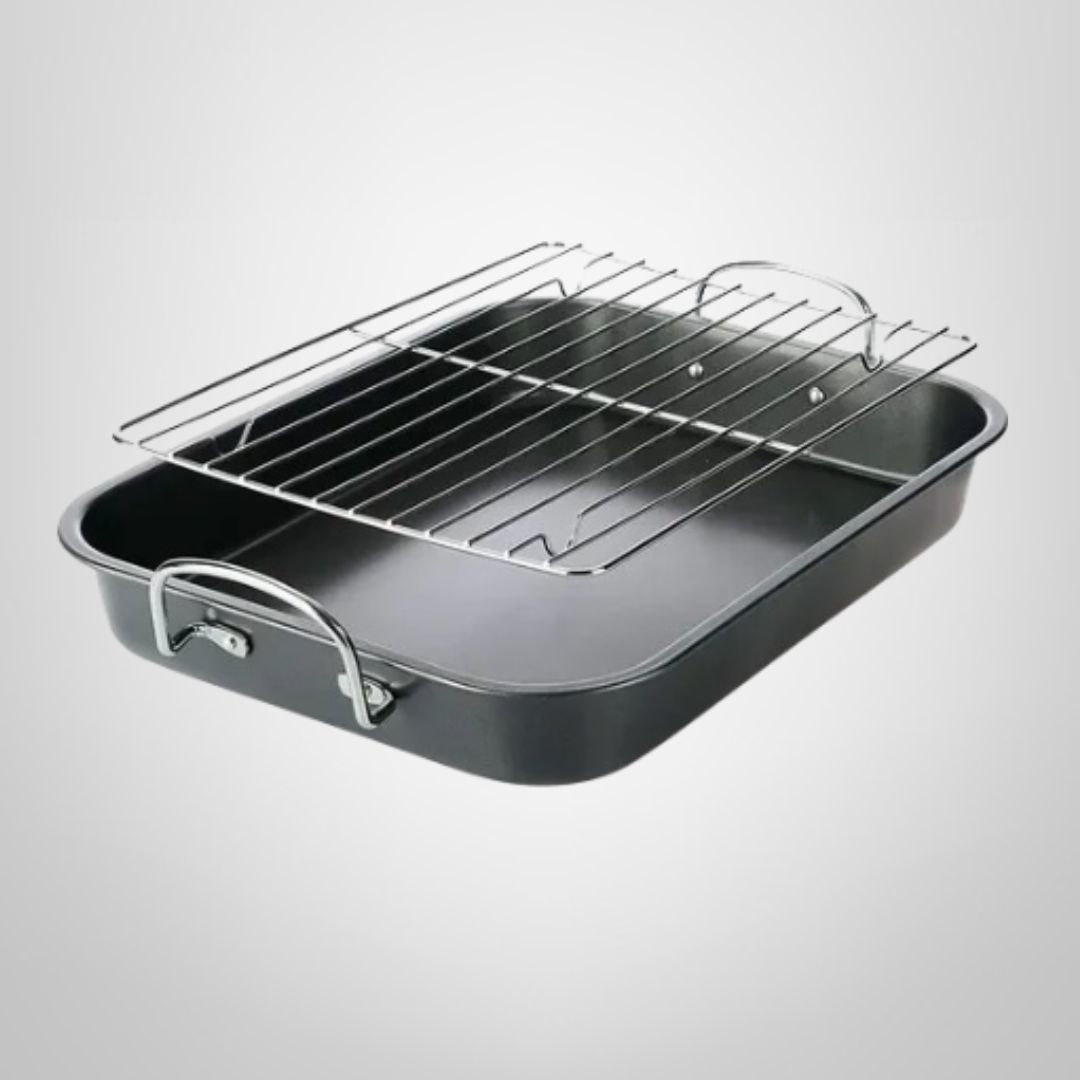 Asadera Rectangular Antiadherente c/Parrilla y Asas de Acero 29x37x5cm