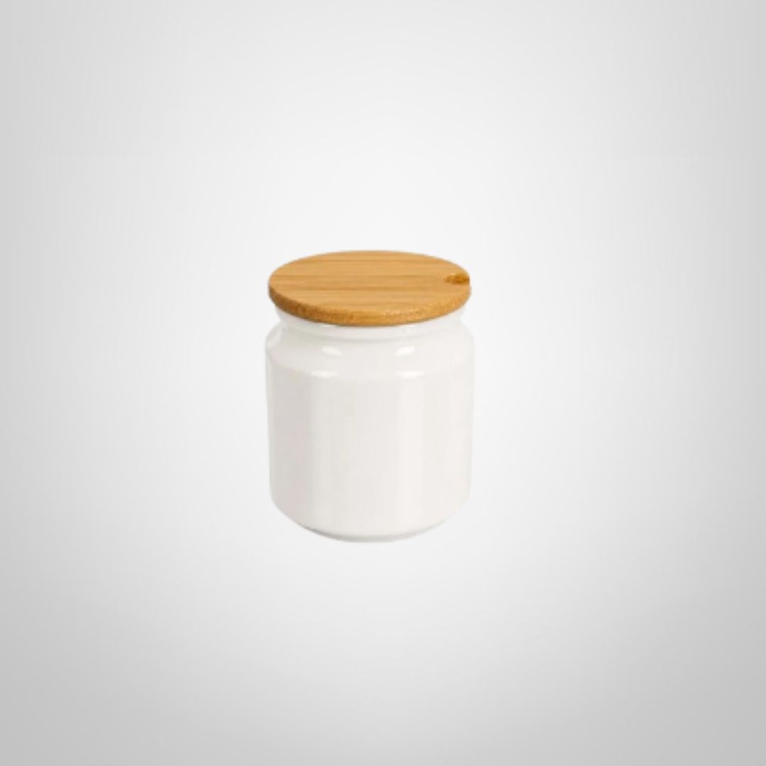 Azucarero de Porcelana Blanco c/Tapa de Madera