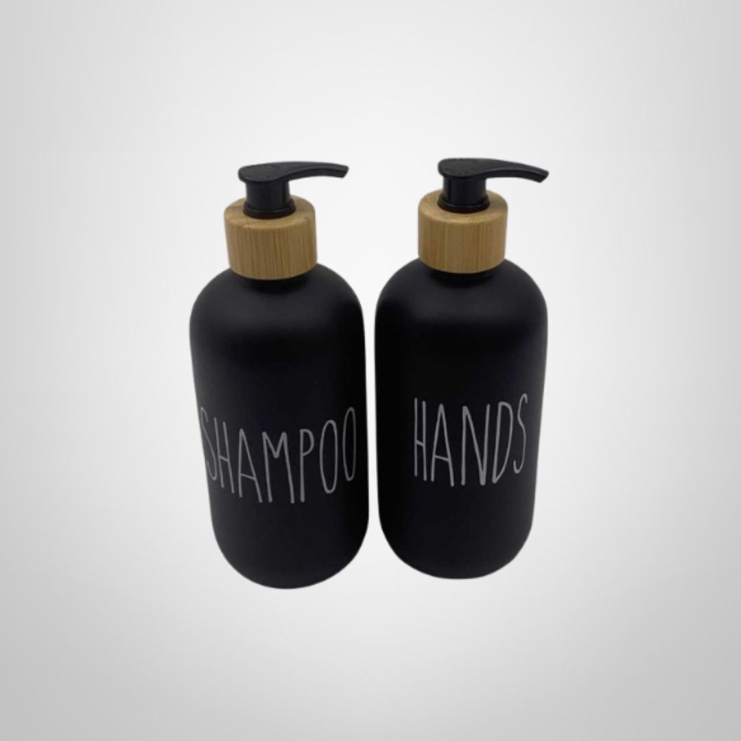 Dispensador de Vidrio y Madera de Bambú 7x21,5cm Negro Mate