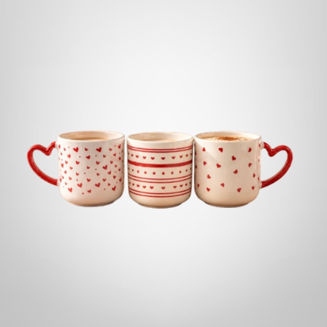 Taza de Cerámica Asa Corazón  420ml  9x9cm 3 Diseños