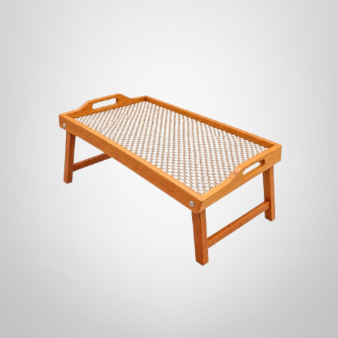 Bandeja de Cama Plegable de Madera c/Diseño Trenzado 50x30x24cm