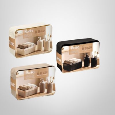 Set de Baño de Plástico 3 Piezas (Cesta + Porta Cepillos + Dispensador)