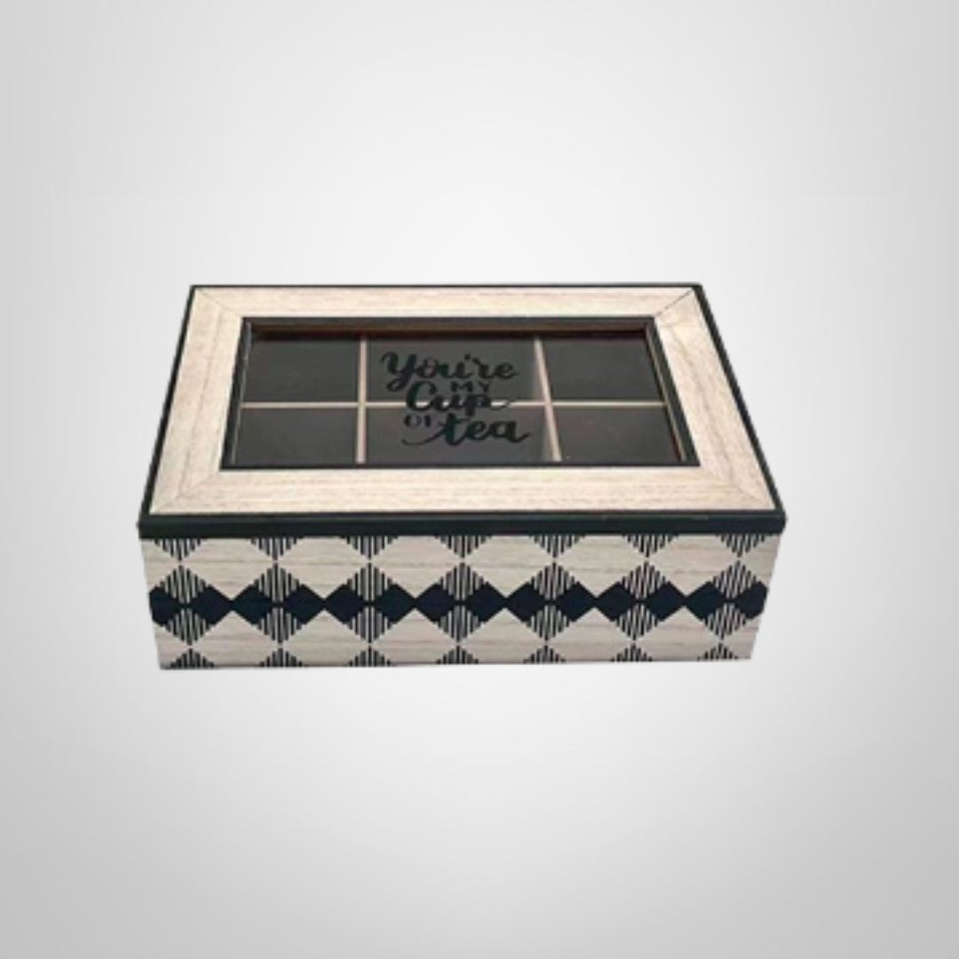 Caja de Té 6 Divisiones de Madera Rombos