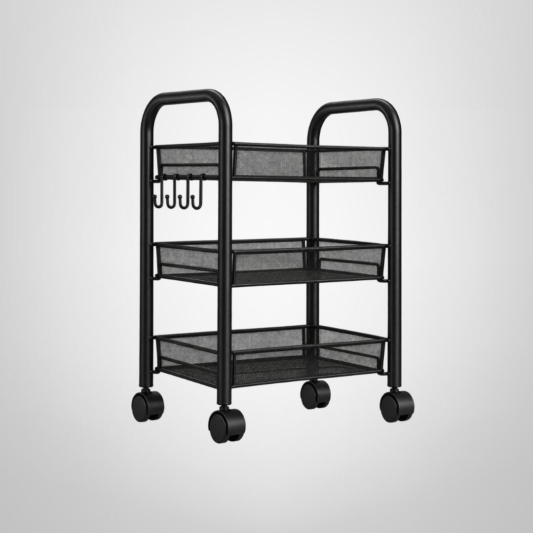 Carrito Organizador de Metal 3 Estantes c/Ruedas 44x27x63cm Blanco/Negro