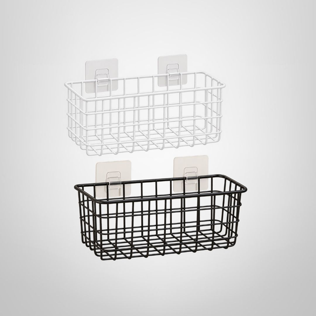Canasto Colgante de Metal c/Adhesivo 29x12x12cm Blanco/Negro