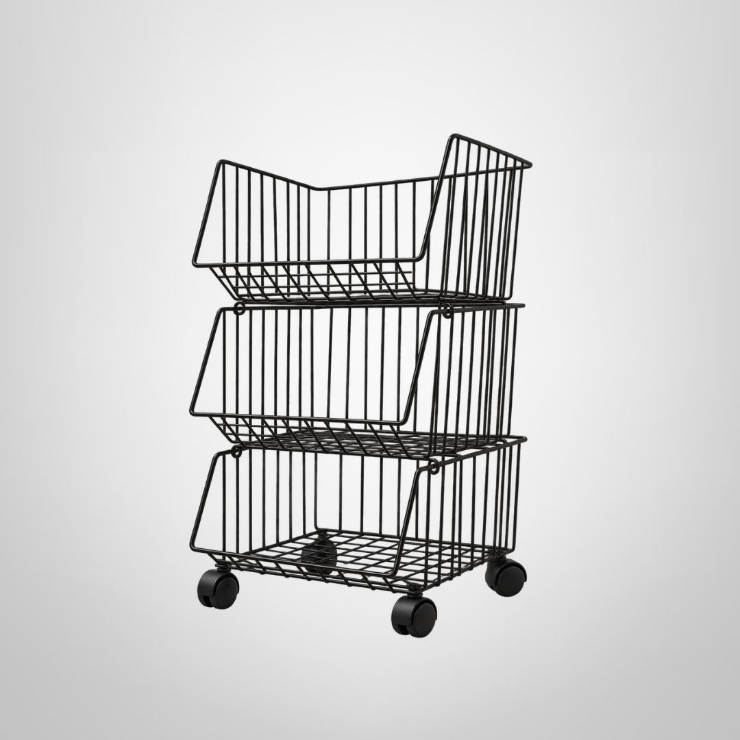 Carrito Organizador de Metal 3 Canastos c/Ruedas 31x29x59cm
