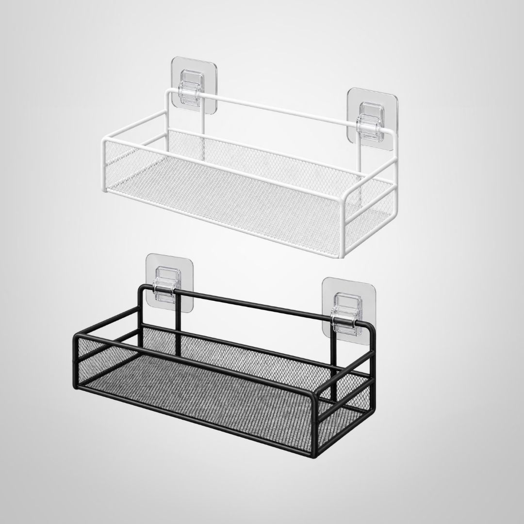 Canasto Colgante de Metal c/Adhesivo 26x13x13cm Negro/Blanco