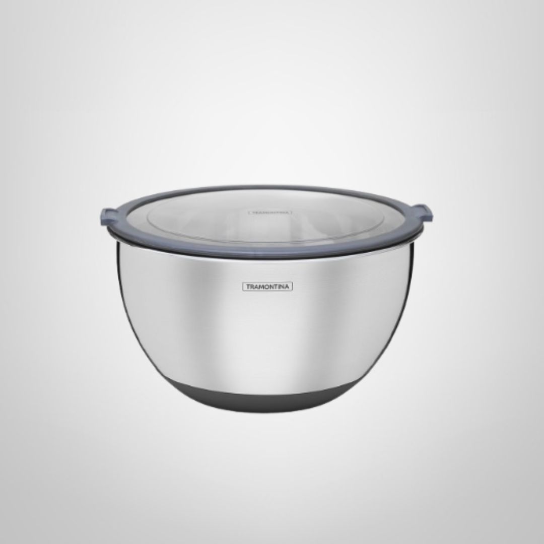 Bowl de Acero Inoxidable c/Base y Tapa de Silicona 24cm  "Cucina" TRAMONTINA