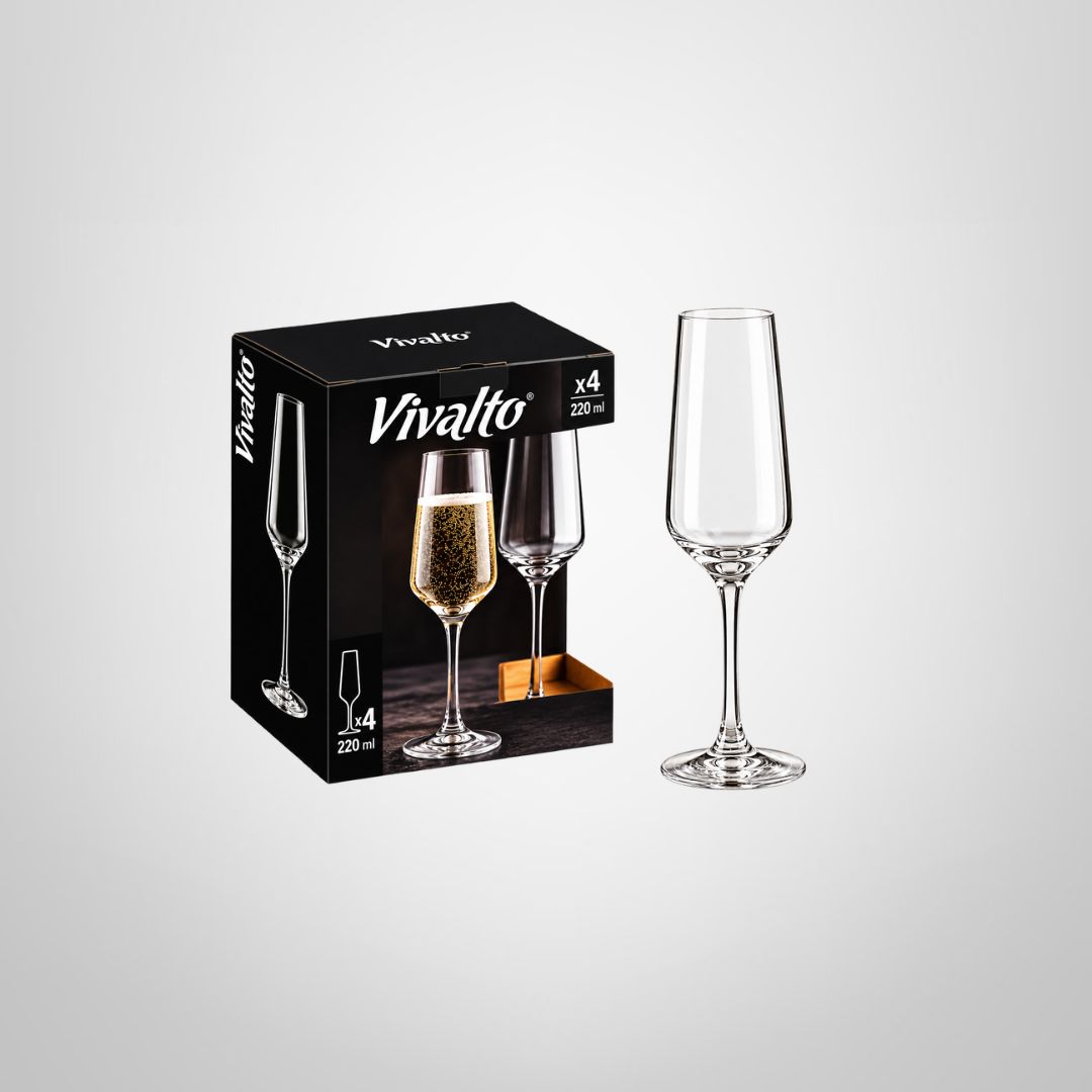 Jgo. de Copas de Vidrio Flauta x4 220ml VIVALTO