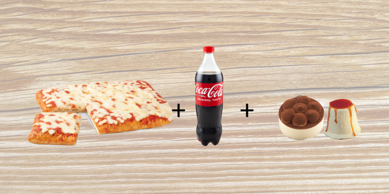 1 MARGHERITA IN TEGLIA + 2 DOLCI + 1 BOTTIGLIA DI COCA COLA da 1l