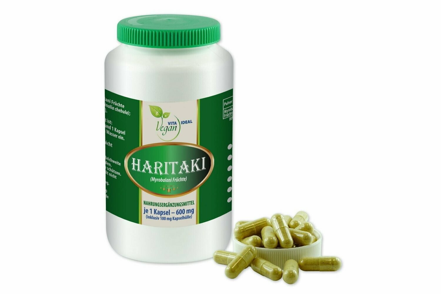 VITAIDEAL VEGAN® Haritaki Früchte Pulver (Terminalia chebula, Myrobalan, Myrobalane) pflanzliche Kapseln je 600mg, rein natürlich ohne Zusatzstoffe.