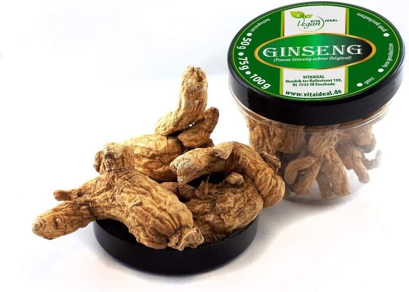 VITA IDEAL Vegan® Ginseng Wurzel - Panax Ginseng - 6 Jahre alt/weiße Ginsengwurzel getrocknet/rein natürlich ohne Zusatzstoffe