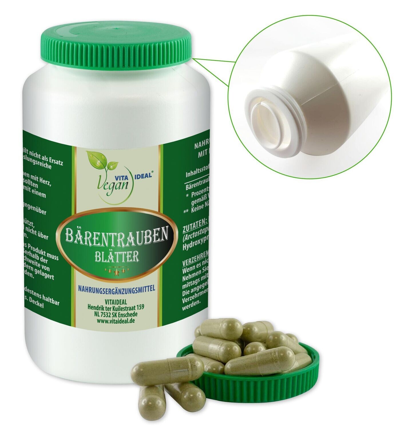 VITA IDEAL Vegan® Bärentrauben Blätter Kapseln - Arct. uva-ursi -Bärentraubenblätter -