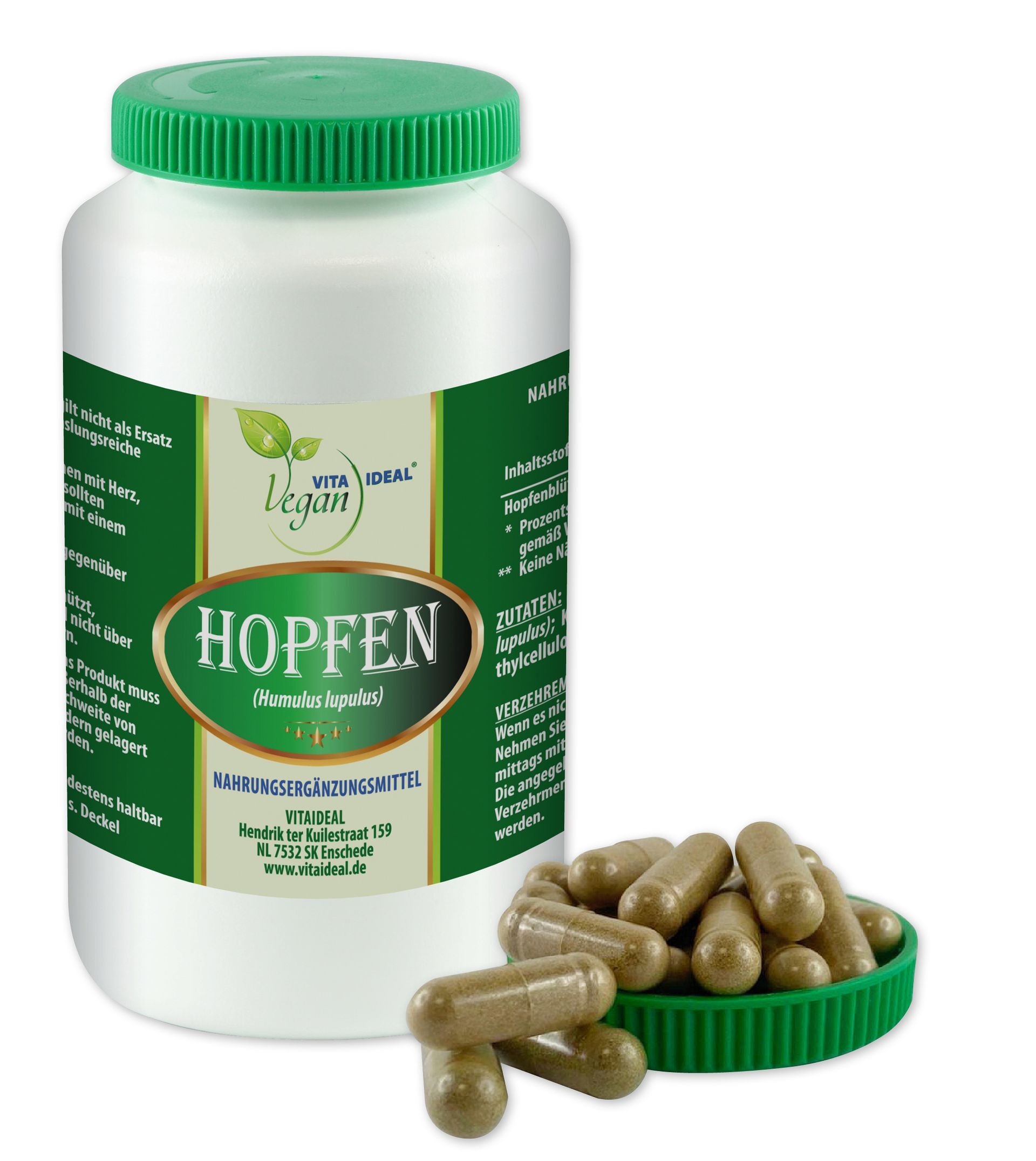 VITA IDEAL Vegan® Hopfen - Blüten Kapseln - Humulus lupulus - Hopfenblüten -