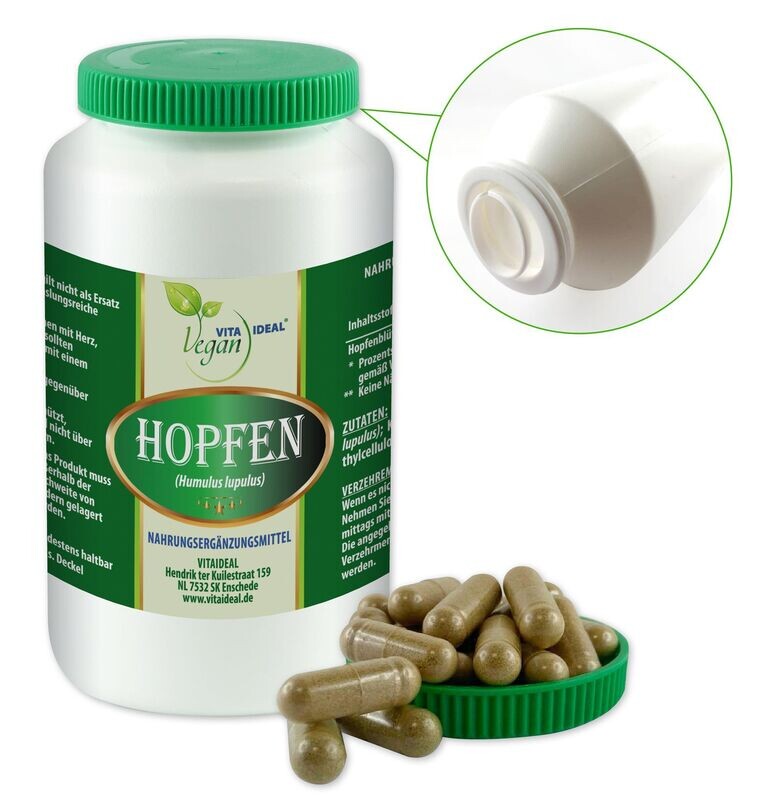 VITA IDEAL Vegan® Hopfen - Blüten Kapseln - Humulus lupulus -  Hopfenblüten -