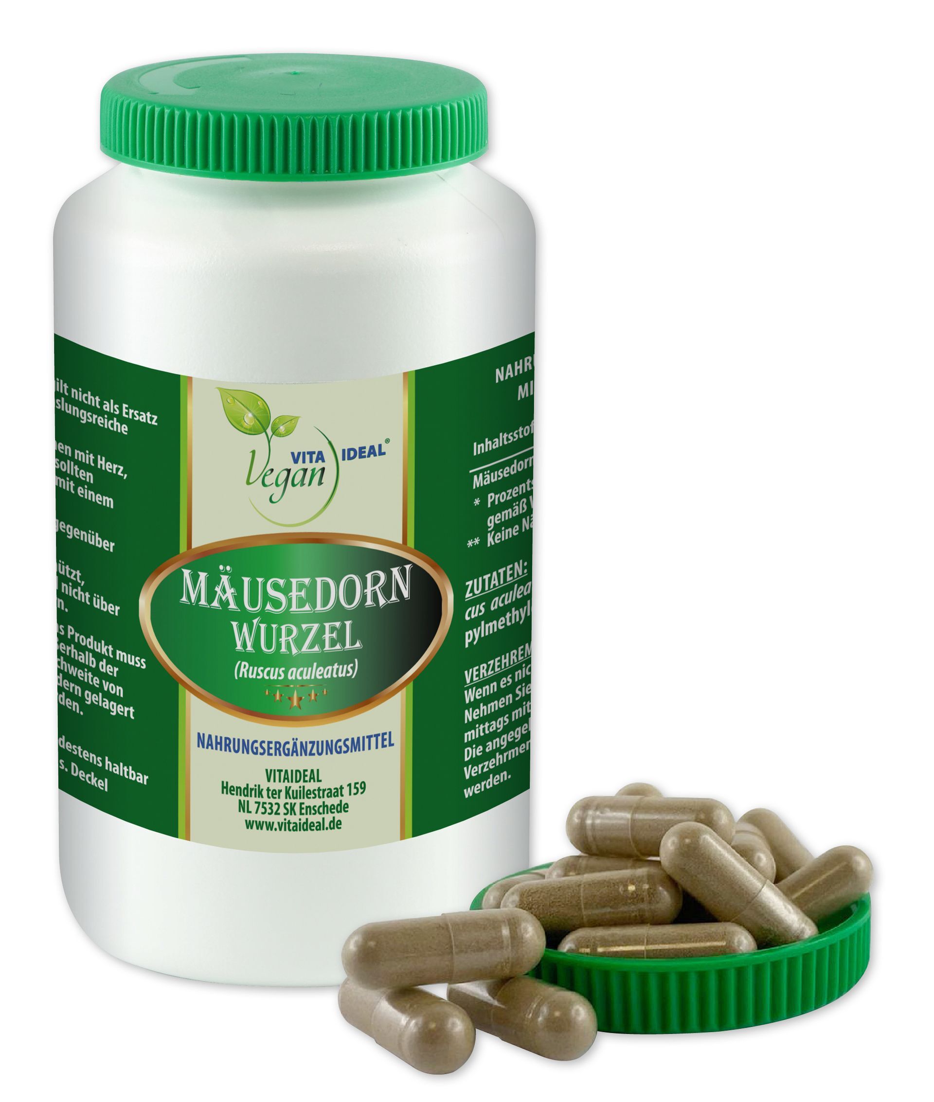 VITA IDEAL Vegan® Mäusedorn Wurzel Kapseln - Ruscus aculeatus - Mäusedornwurzel -