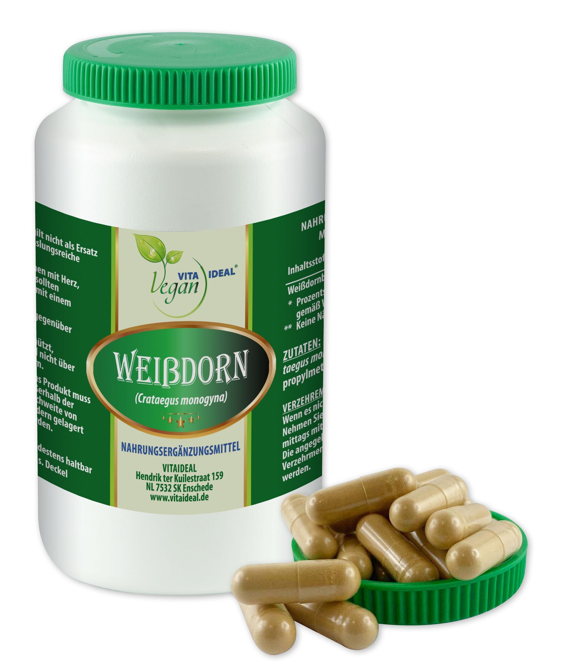 VITA IDEAL Vegan® Weißdorn Beeren Kapseln - Crataegus Fruct - Weissdorn - Weissdornbeeren -