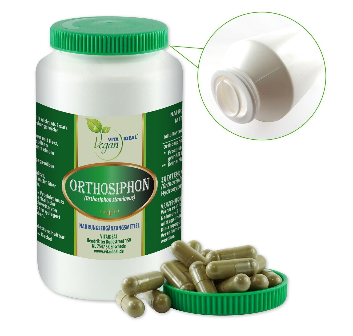 VITA IDEAL Vegan® Orthosiphon Blätter Kapseln -Javatee Indischer Nierentee Katzenbart Aristatus - Orthosiphonblätter -