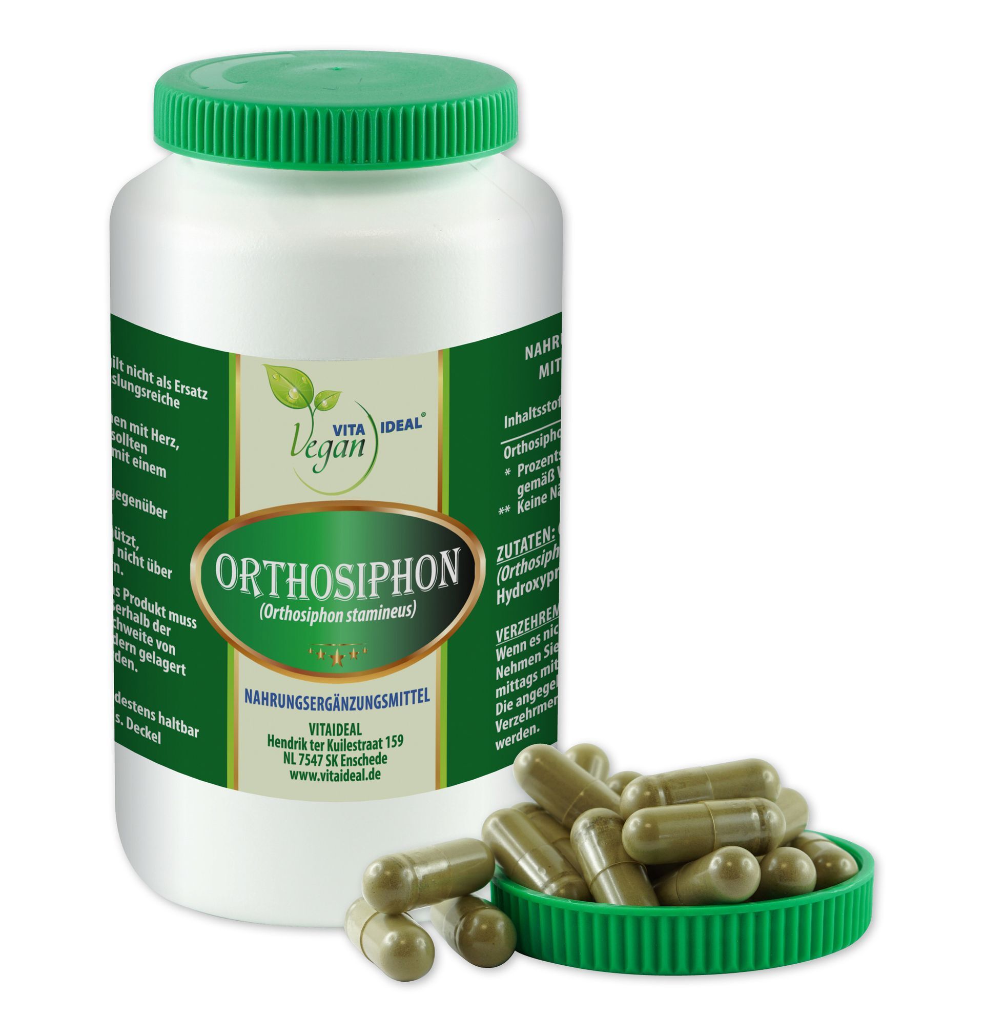 VITA IDEAL Vegan® Orthosiphon Blätter Kapseln -Javatee Indischer Nierentee Katzenbart Aristatus - Orthosiphonblätter -