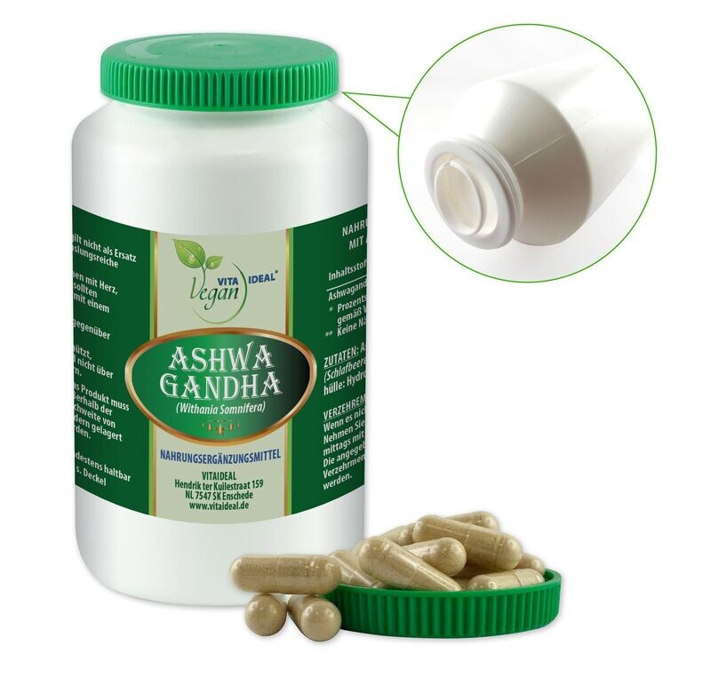 VITA IDEAL Vegan® Ashwagandha Wurzel Kapseln  - Withania Somnifera - Withaniawurzel - Ashwaganda -