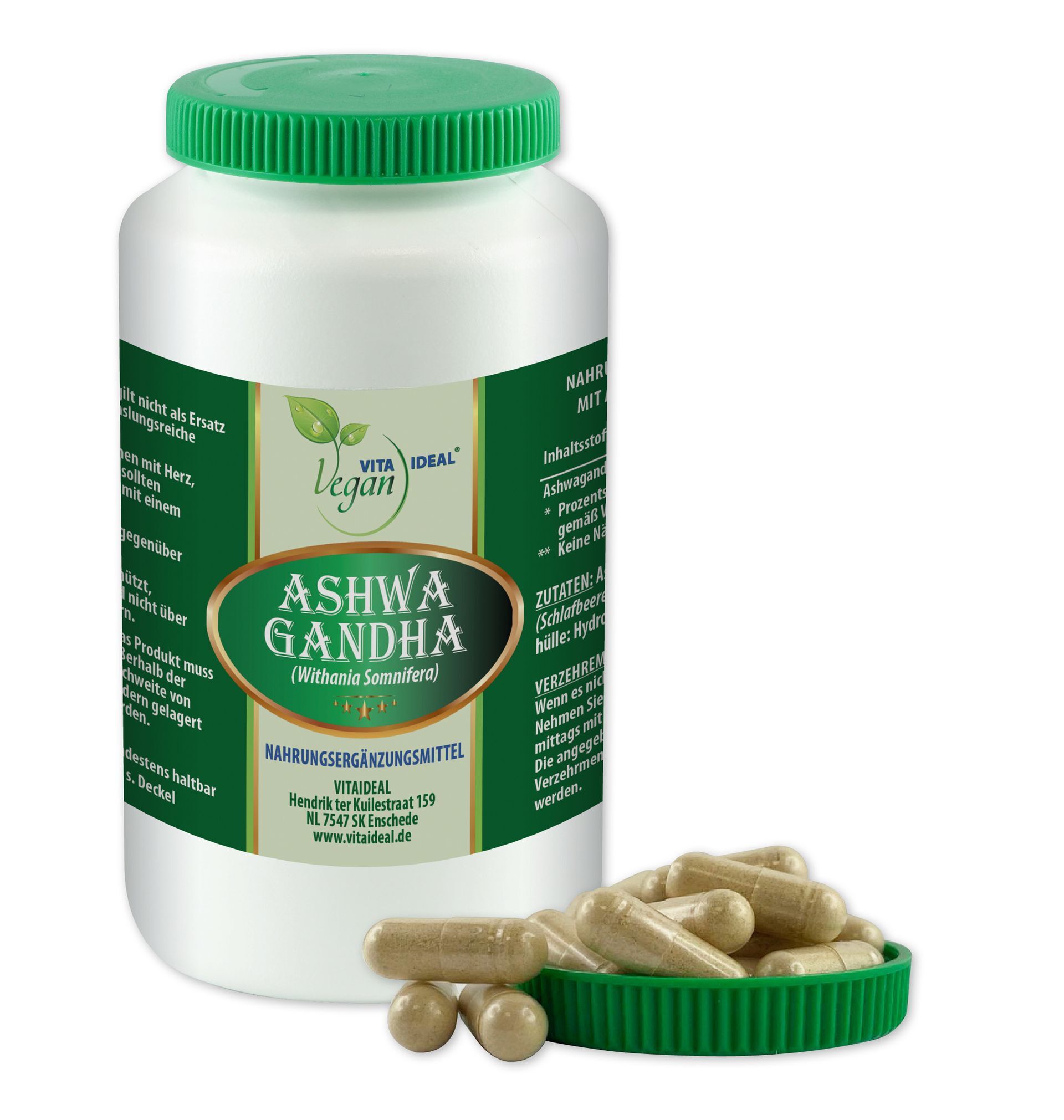 VITA IDEAL Vegan® Ashwagandha Wurzel Kapseln - Withania Somnifera - Withaniawurzel - Ashwaganda -