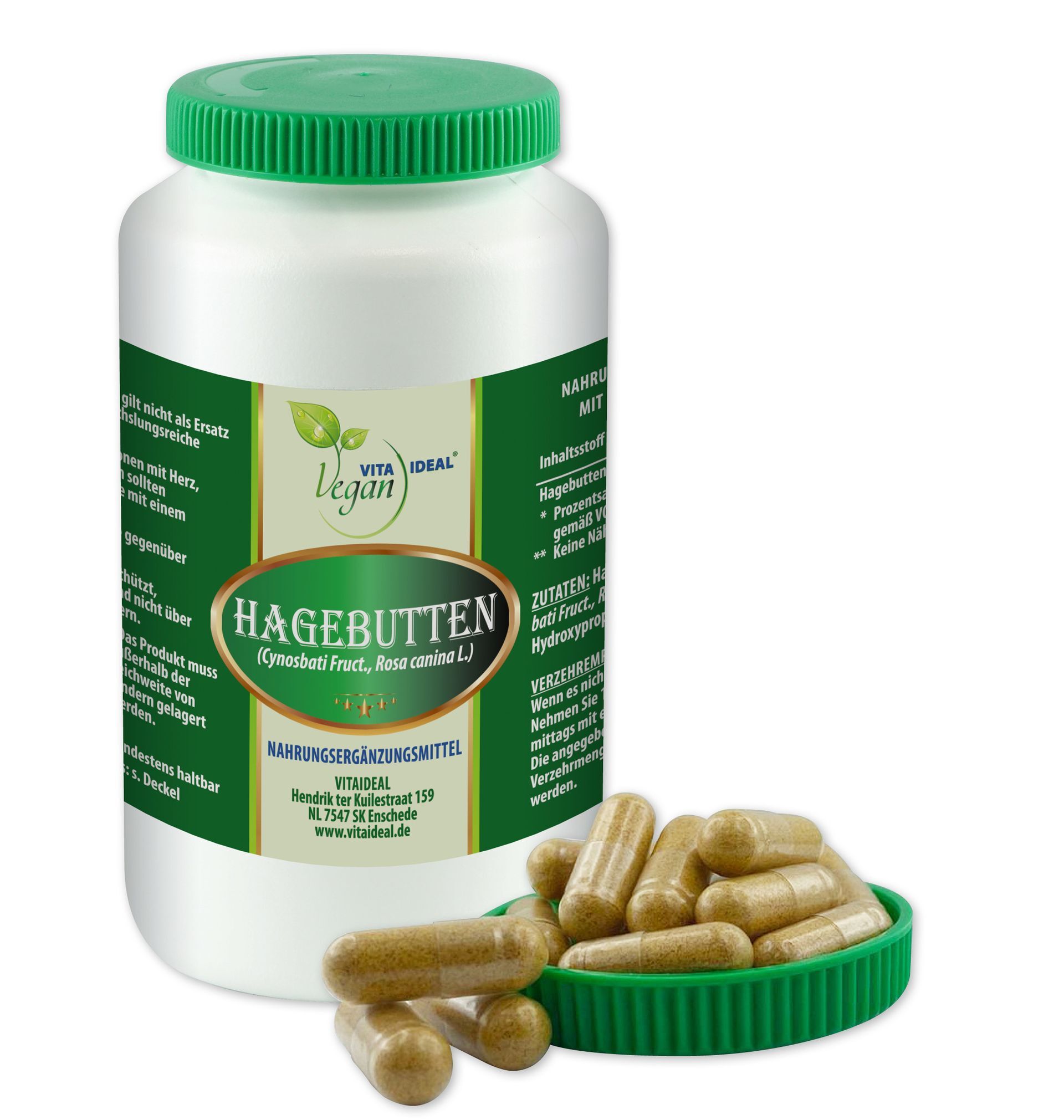 VITA IDEAL VEGAN® Hagebutten Schalen Kapseln - Cynosbati - Rosacanina - Hagebuttenschalen -