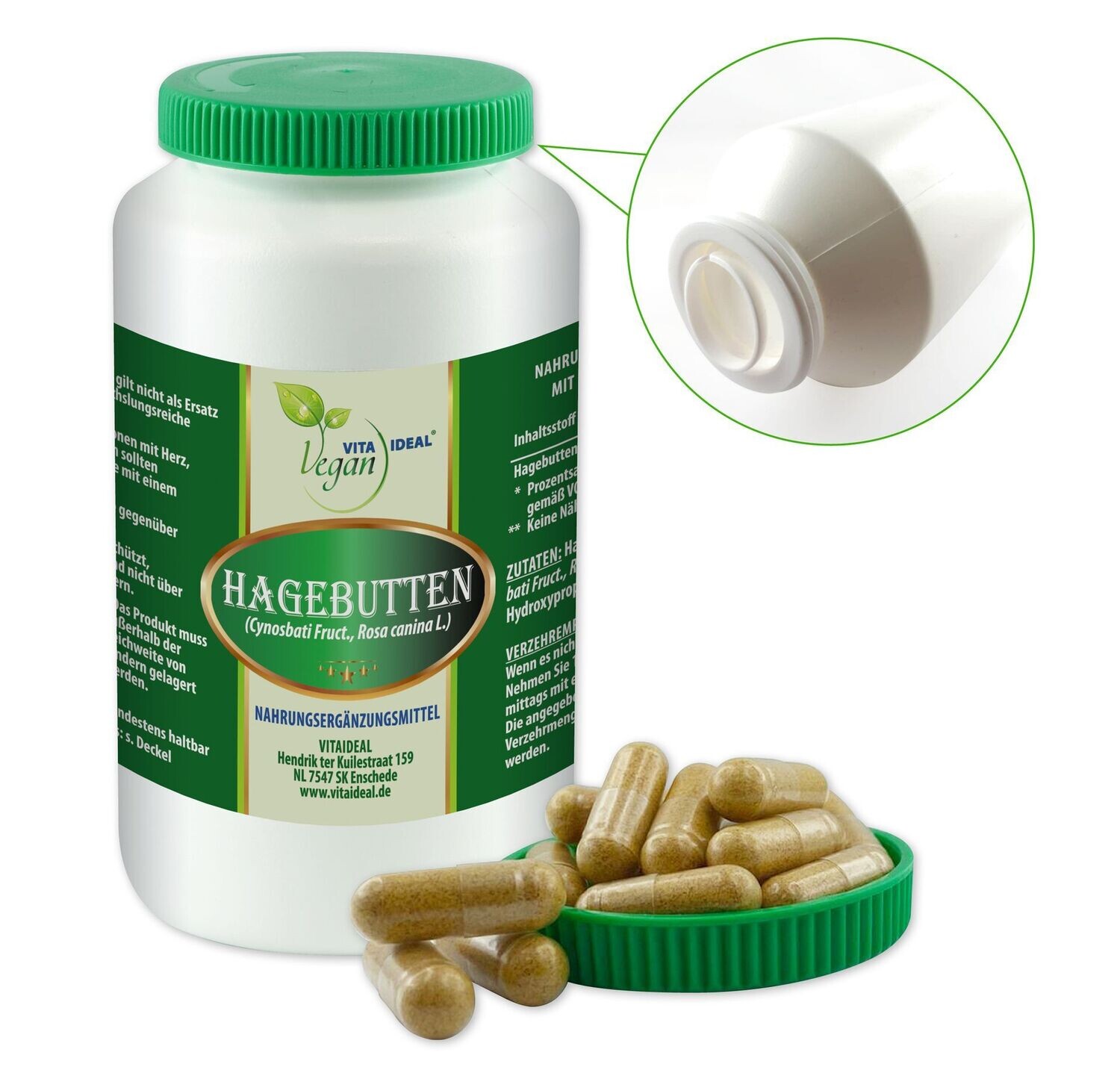 VITA IDEAL VEGAN® Hagebutten Schalen Kapseln - Cynosbati - Rosacanina - Hagebuttenschalen -